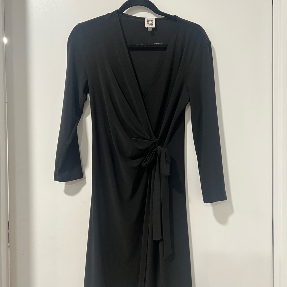 Anne Klein Black Ruched Wrap Dress